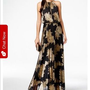 MSK Metallic Black and Gold Pleated Blouson Dress
